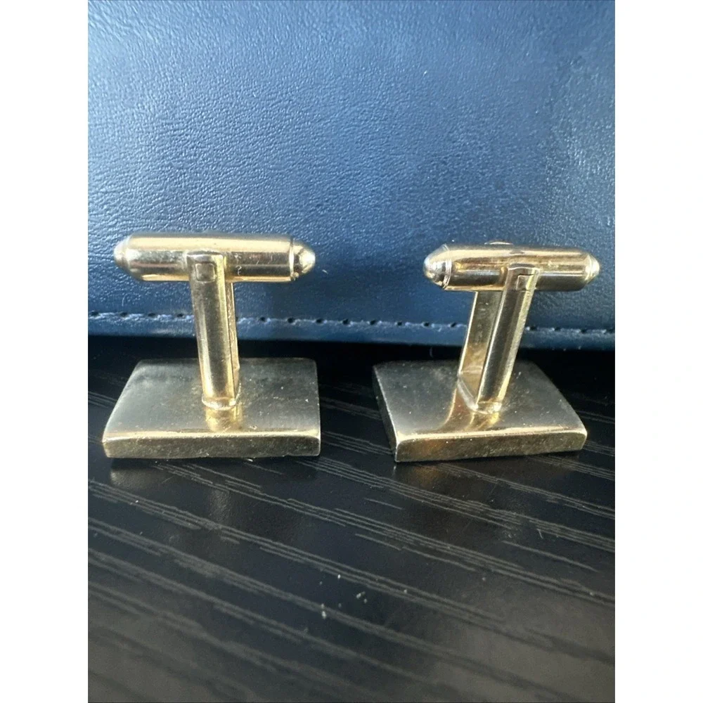 Vintage Shield Goldtone Flat Gold Plated‎ Cufflinks Broadie Style Down Secure